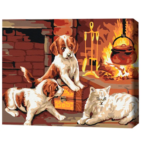 Картина по номерам BrushMe Домашние любимцы у камина 50 x 40 см/ Горизонтальная photo 3 Картина по номерам BrushMe Домашние любимцы у камина 50 x 40 см/ Горизонтальная photo 3