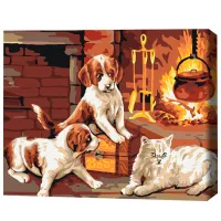 Pictură pe numere BrushMe Animalele dragi lângă șemineu 50 x 40 cm/ Orizontală photo 3