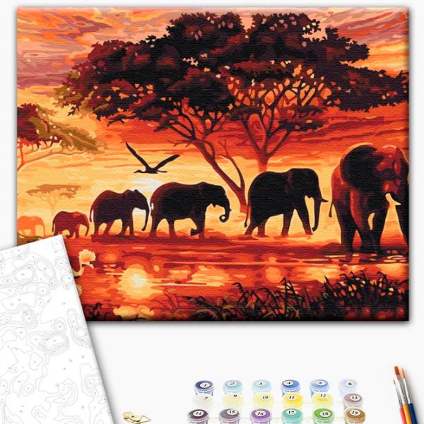 Pictură pe numere BrushMe Elefanții în savană 50 x 40 cm/ Orizontală photo 2 Pictură pe numere BrushMe Elefanții în savană 50 x 40 cm/ Orizontală photo 2