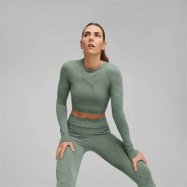 Tricou pentru femei Puma Evoknit Longsleeve Tee 94% nailon/ Green photo 3