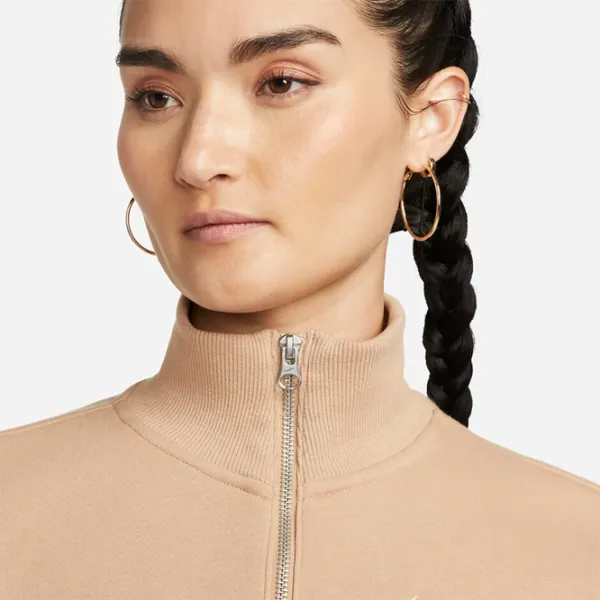 Hanorac pentru femei Nike W Nsw Style Flc Crop Qz Beige photo 3