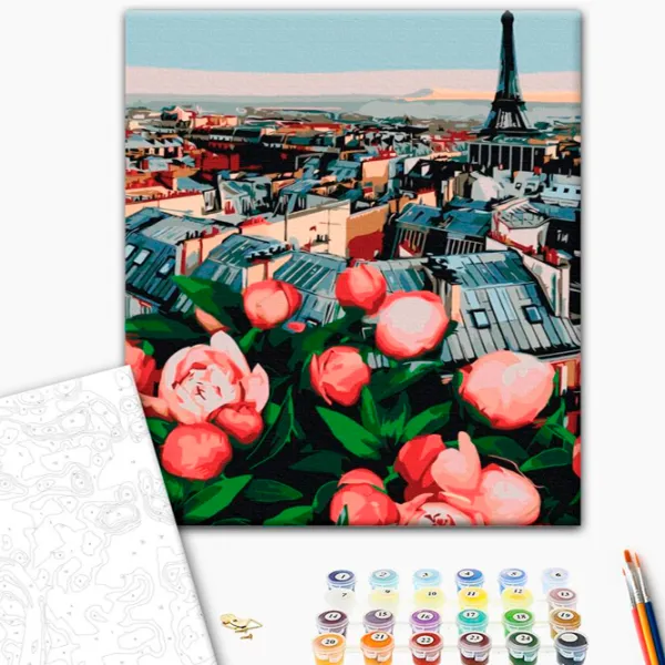 Картина по номерам BrushMe Пионы с видом на Париж 50 x 40 см/ Вертикальная photo 2 Картина по номерам BrushMe Пионы с видом на Париж 50 x 40 см/ Вертикальная photo 2