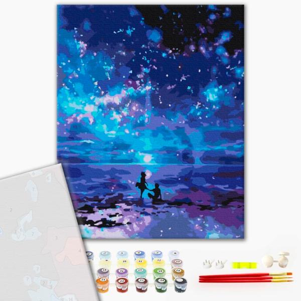 Pictură pe numere BrushMe Malul mării în culorile nopții 50 x 40 cm/ Verticală photo 2