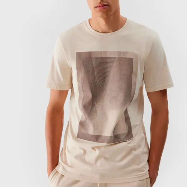 Tricou pentru bărbați 4F 4FRAW23TTSHM1521-83S 100% bumbac/ Beige photo 2