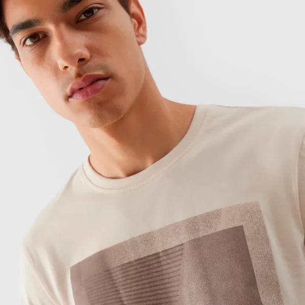 Tricou pentru bărbați 4F 4FRAW23TTSHM1521-83S 100% bumbac/ Beige photo 4