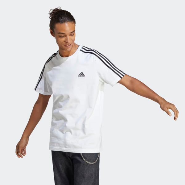 Tricou pentru bărbați Adidas Essential 3 Stripes 70% bumbac, 30% bumbac reciclat/ White-Black photo 2