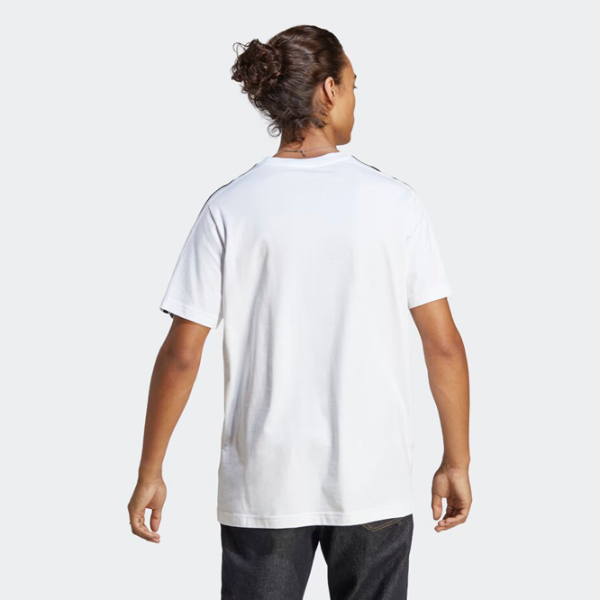 Tricou pentru bărbați Adidas Essential 3 Stripes 70% bumbac, 30% bumbac reciclat/ White-Black photo 3