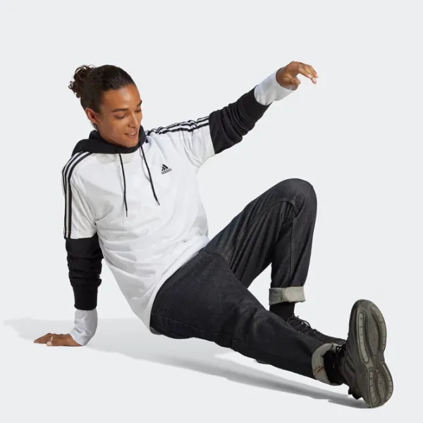 Tricou pentru bărbați Adidas Essential 3 Stripes 70% bumbac, 30% bumbac reciclat/ White-Black photo 4