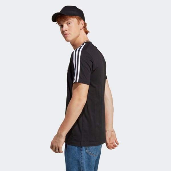 Tricou pentru bărbați Adidas Essential 3 Stripes 70% bumbac, 30% bumbac reciclat/ Black-White photo 3