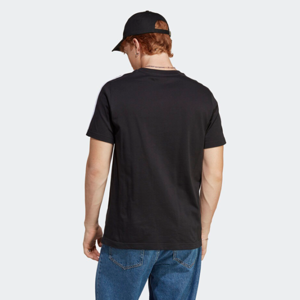 Tricou pentru bărbați Adidas Essential 3 Stripes 70% bumbac, 30% bumbac reciclat/ Black-White photo 4