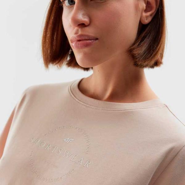 Tricou pentru femei 4F 4FAW23TTSHF0902 100% bumbac/ Beige photo 4