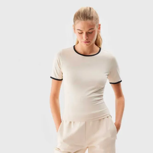 Tricou pentru femei 4F 4FRAW23TTSHF1336 95% bumbac, 5% elastan/ Ecru photo 2