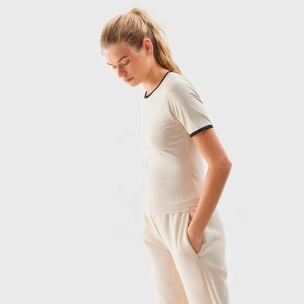 Tricou pentru femei 4F 4FRAW23TTSHF1336 95% bumbac, 5% elastan/ Ecru photo 4