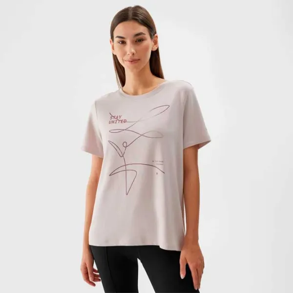 Tricou pentru femei 4F 4FAW23TTSHF0900 3 % elastan/ Beige photo 2