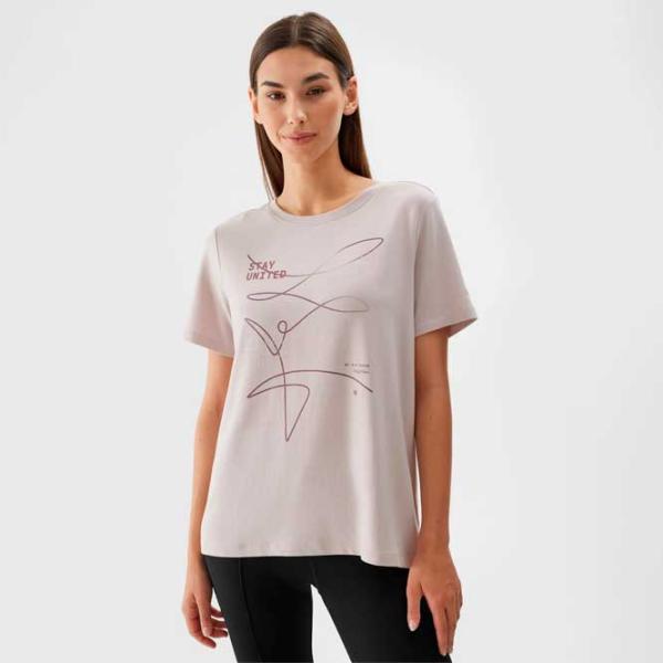 Tricou pentru femei 4F 4FAW23TTSHF0900 3 % elastan/ Beige photo 2