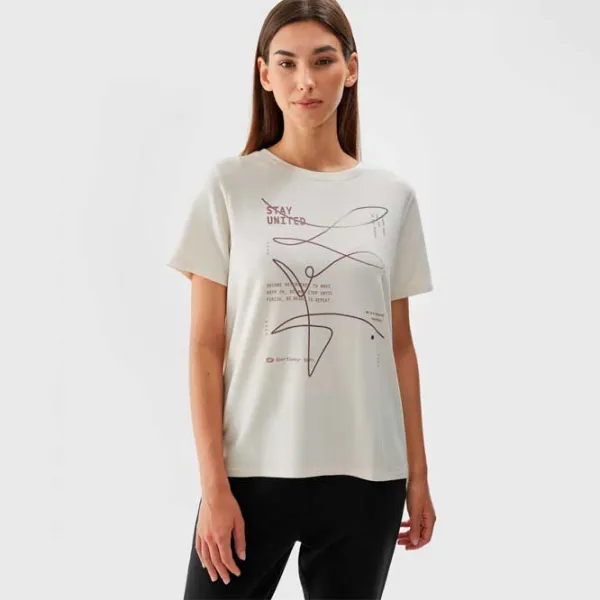 Tricou pentru femei 4F 4FAW23TTSHF0900 3 % elastan/ Ecru photo 2