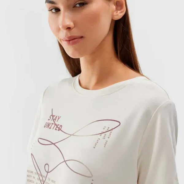 Tricou pentru femei 4F 4FAW23TTSHF0900 3 % elastan/ Ecru photo 3