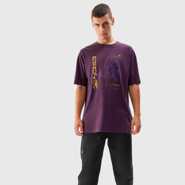 Tricou pentru bărbați 4F 4FAW23TTSHM0888-60S 100% bumbac/ Burgundy photo 4