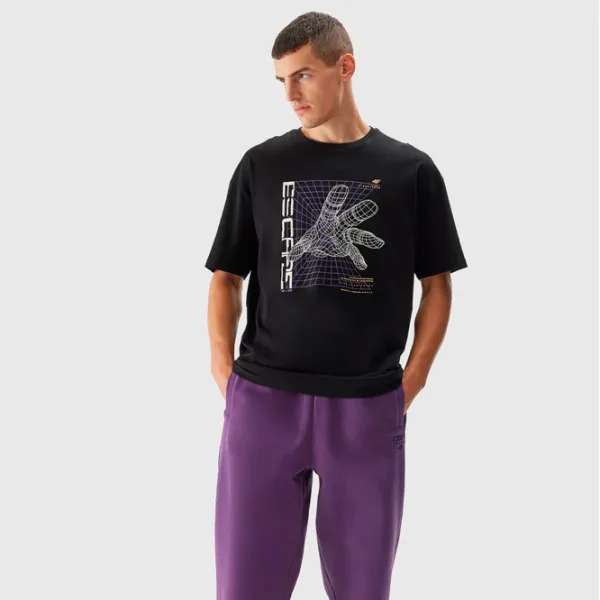 Tricou pentru bărbați 4F 4FAW23TTSHM0888-20S 100% bumbac/ Black photo 4