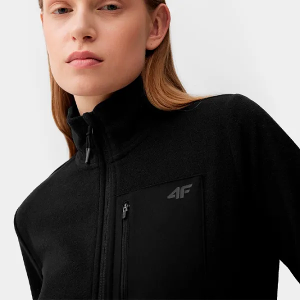 Толстовка для женщин 4F REGULAR FLEECE WITH STAND-UP COLLAR Весна - лето/ Черный photo 7