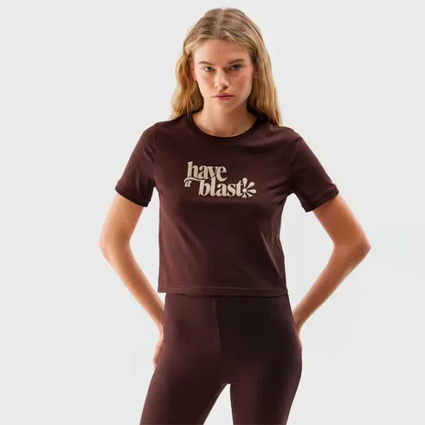 Tricou pentru femei 4F 4FAW23TTSHF0879 100% bumbac/ Brown photo 2