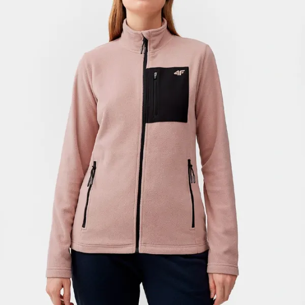 Hanorac pentru femei 4F REGULAR FLEECE WITH STAND-UP COLLAR Primăvară - vară/ Pink photo 3