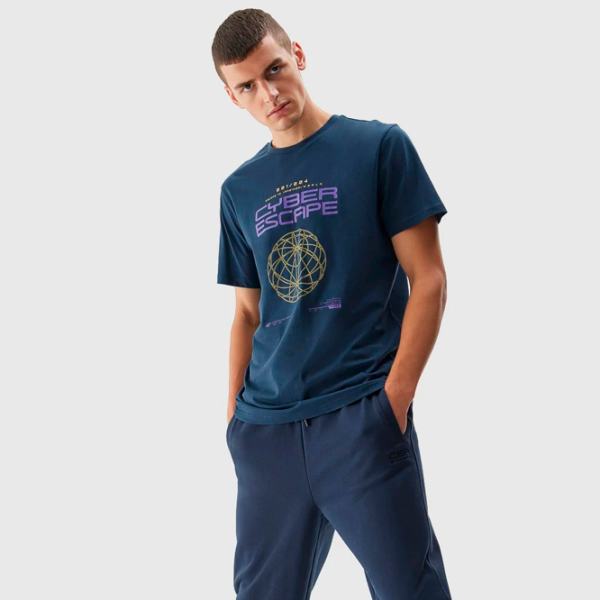 Футболка для мужчин 4F 4FAW23TTSHM0887-31S 100% хлопок/ Navy Blue photo 3