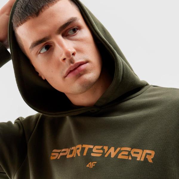 Hanorac pentru bărbați 4F 4FAW23TSWSM0773 Drept/ Olive khaki photo 3