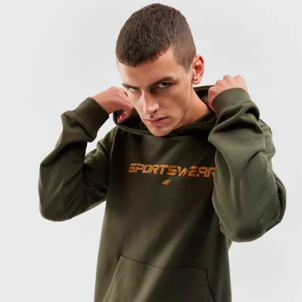 Hanorac pentru bărbați 4F 4FAW23TSWSM0773 Drept/ Olive khaki photo 5