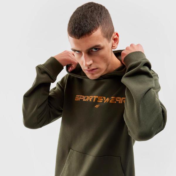 Hanorac pentru bărbați 4F 4FAW23TSWSM0773 Drept/ Olive khaki photo 5