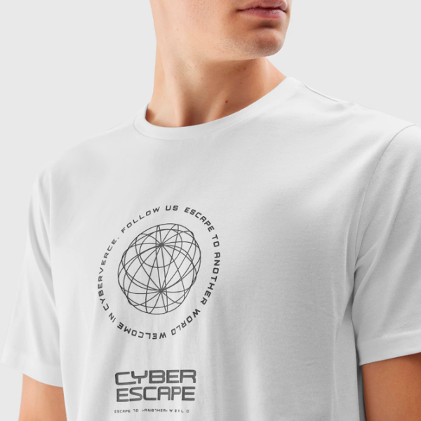 Tricou pentru bărbați 4F 4FAW23TTSHM0890-10S 100% bumbac/ White photo 4