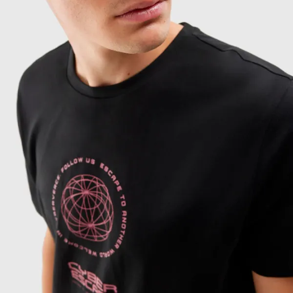 Tricou pentru bărbați 4F 4FAW23TTSHM0890-20S 100% bumbac/ Black photo 4