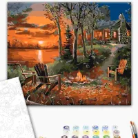 Pictură pe numere BrushMe Casa de pe malul lacului 50 x 40 cm/ Orizontală photo 2