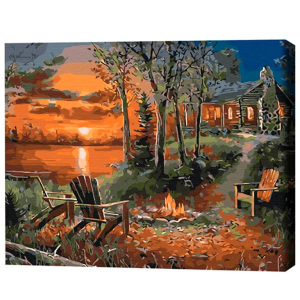 Pictură pe numere BrushMe Casa de pe malul lacului 50 x 40 cm/ Orizontală photo 3