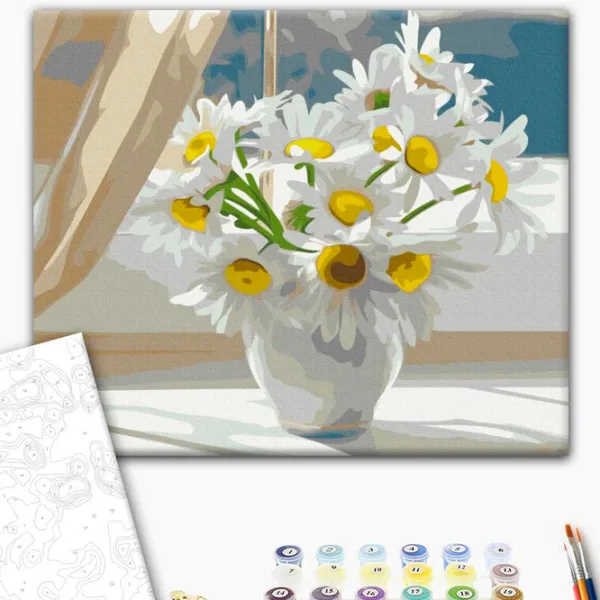 Pictură pe numere BrushMe Margarete într-o vază albă, pe fereastră 50 x 40 cm/ Orizontală photo 2