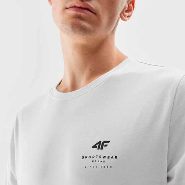 Tricou pentru bărbați 4F 4FAW23TTSHM0951-10S 100% bumbac/ White photo 4
