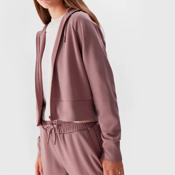 Hanorac pentru femei 4F CROP-TOP HOODIE Toamnă - iarnă/ Beige photo 3