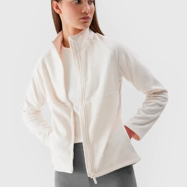 Hanorac pentru femei 4F REGULAR FLEECE WITH STAND-UP COLLAR Toamnă - iarnă/ Beige photo 4