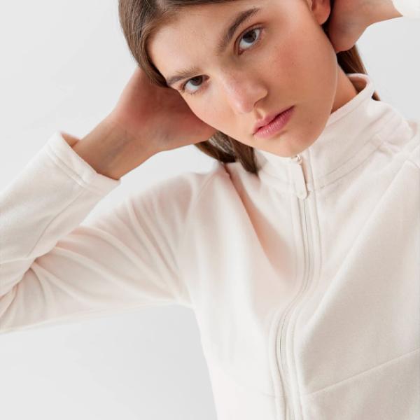 Hanorac pentru femei 4F REGULAR FLEECE WITH STAND-UP COLLAR Toamnă - iarnă/ Beige photo 7