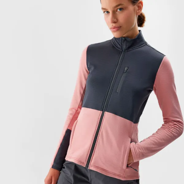 Hanorac pentru femei 4F REGULAR FLEECE WITH STAND-UP COLLAR Toamnă - iarnă/ Pink photo 2