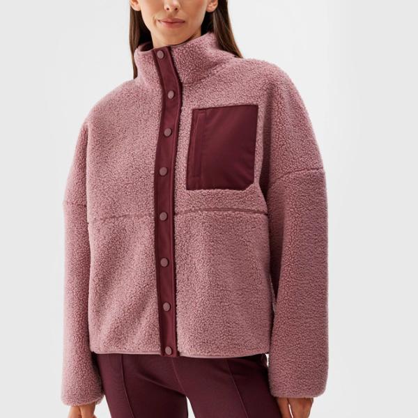 Hanorac pentru femei 4F SHERPA FLEECE WITH STAND-UP COLLAR Toamnă - iarnă/ Pink photo 2