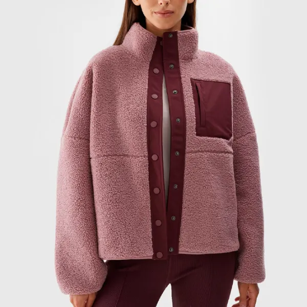 Hanorac pentru femei 4F SHERPA FLEECE WITH STAND-UP COLLAR Toamnă - iarnă/ Pink photo 3