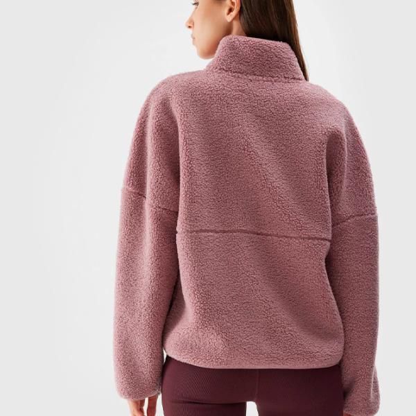 Hanorac pentru femei 4F SHERPA FLEECE WITH STAND-UP COLLAR Toamnă - iarnă/ Pink photo 6