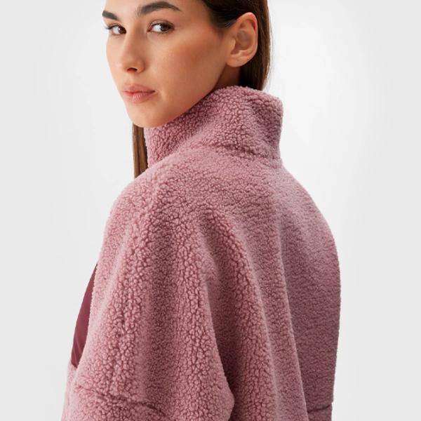 Hanorac pentru femei 4F SHERPA FLEECE WITH STAND-UP COLLAR Toamnă - iarnă/ Pink photo 7