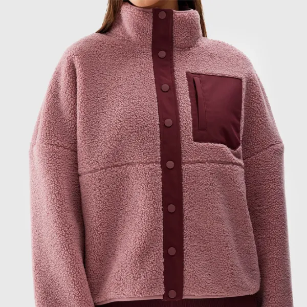 Hanorac pentru femei 4F SHERPA FLEECE WITH STAND-UP COLLAR Toamnă - iarnă/ Pink photo 8