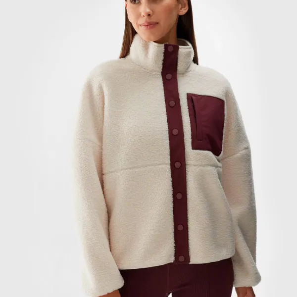 Hanorac pentru femei 4F SHERPA FLEECE WITH STAND-UP COLLAR Toamnă - iarnă/ Beige photo 4