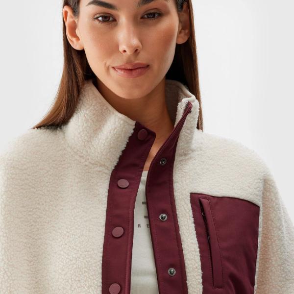 Hanorac pentru femei 4F SHERPA FLEECE WITH STAND-UP COLLAR Toamnă - iarnă/ Beige photo 2