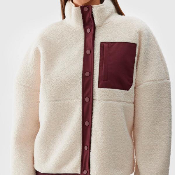 Hanorac pentru femei 4F SHERPA FLEECE WITH STAND-UP COLLAR Toamnă - iarnă/ Beige photo 6