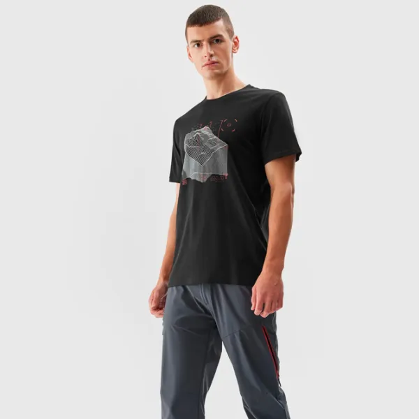 Tricou pentru bărbați 4F 4FAW23TTSHM0875-20S 100% bumbac/ Black photo 4