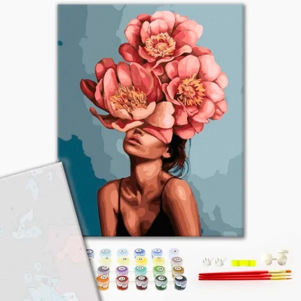Pictură pe numere BrushMe Fată în bujori înfloriți 50 x 40 cm/ Verticală photo 2